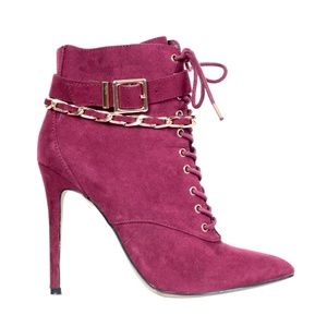 Shoe Dazzle Women Carlene Lace-Up Pointed Toe Ankle Buckle Chain Bootie Size 7.5